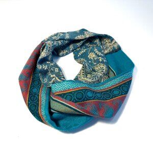 Eclectic Handmade Infinity Scarf in Turquoise Paisleys - 28 inch long